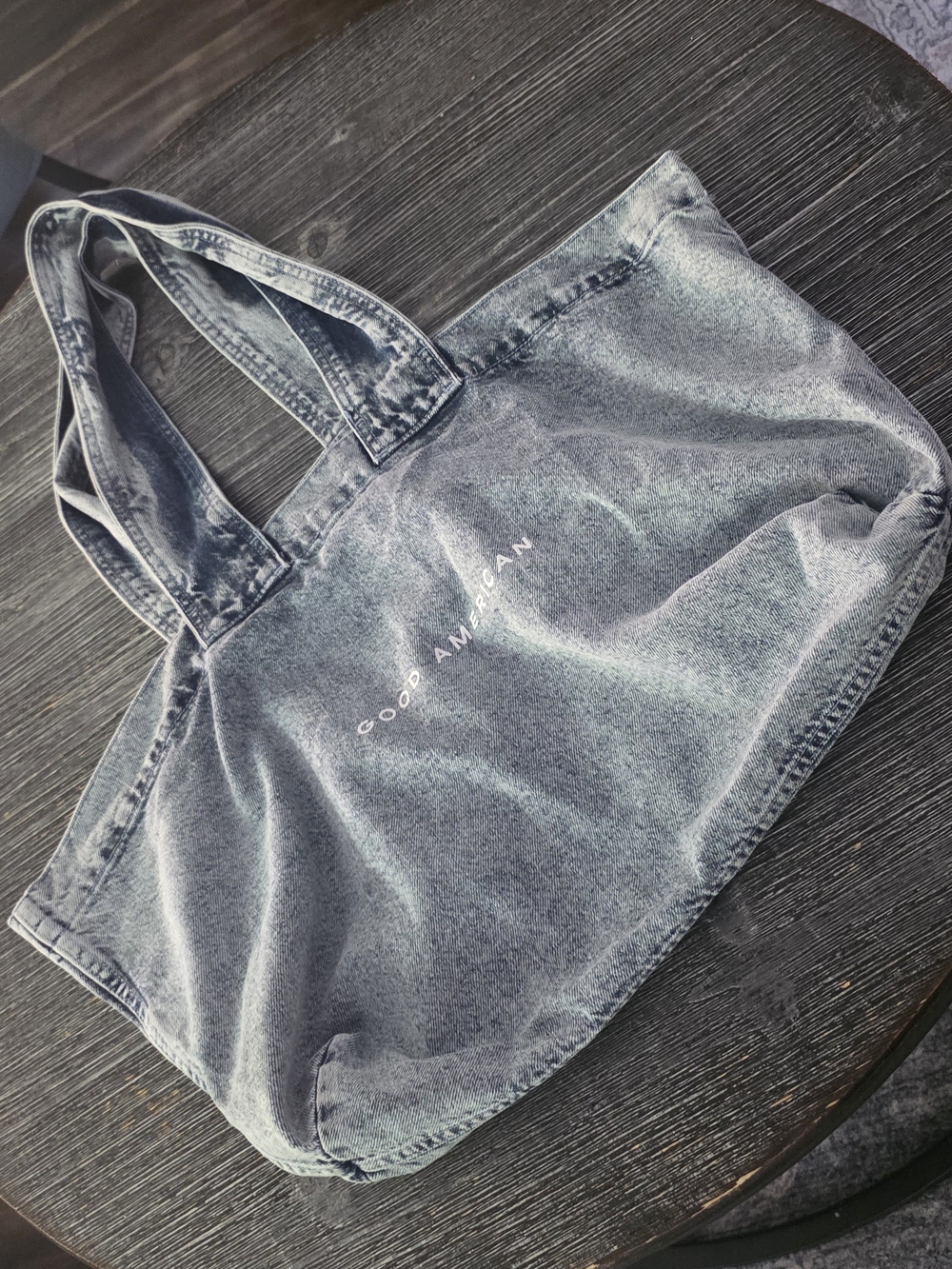 Good American Washed Denim Tote in Faded Blue-Gray